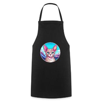 Devon Rex chat coloré dessin animé aquarelle Illustra - Tablier de cuisine - noir - Devant - AI Model Male 185 dark (185cm)