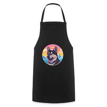 Norwegian Elkhound Dog Breed Cartoon Kawaii Waterc - Cooking Apron - black - Front - AI Model Male 185 dark (185cm)
