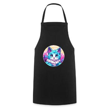 Arabian Mau Cat Colorful Cartoon Watercolor Illust - Cooking Apron - black - Front - AI Model Male 185 dark (185cm)