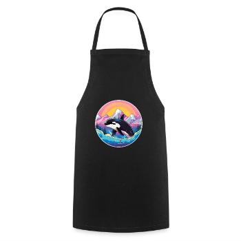 Orca Watercolor Cartoon Kawaii Pet Animal Colorful - Cooking Apron - black - Front - AI Model Male 185 dark (185cm)