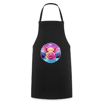 Cochon Aquarelle Dessin Animé Kawaii Animal De Compagnie Coloré - Tablier de cuisine - noir - Devant - AI Model Male 185 dark (185cm)