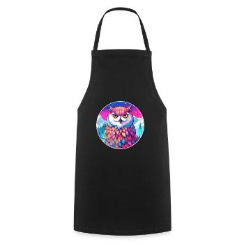 Eule Aquarell Karikatur Kawaii Haustier Tier Bunt - Kochschürze - Schwarz - Vorne - AI Model Male 185 dark (185cm)