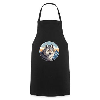 Wolf Watercolor Cartoon Kawaii Pet Animal Colorful - Cooking Apron - black - Front - AI Model Male 185 dark (185cm)