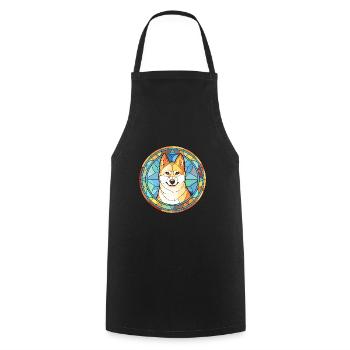 Korean Jindo Dog Breed Stained Glass Colorful Wate - Cooking Apron - black - Front - AI Model Male 185 dark (185cm)