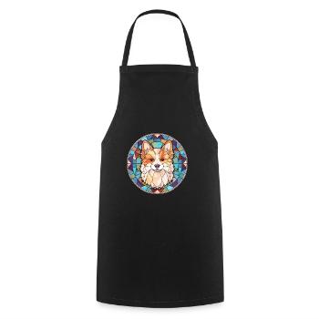 Spitz nordique chien race vitrail coloré Wate - Tablier de cuisine - noir - Devant - AI Model Male 185 dark (185cm)