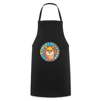 Spitz de Poméranie chien race vitrail coloré - Tablier de cuisine - noir - Devant - AI Model Male 185 dark (185cm)