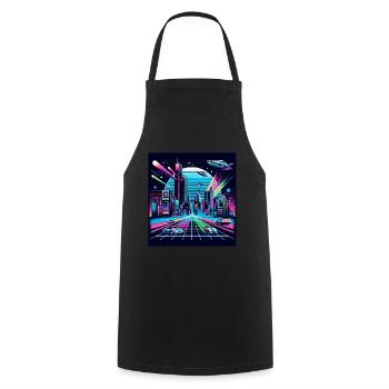 Synthwave City avec des ovnis - Tablier de cuisine - noir - Devant - AI Model Male 185 dark (185cm)
