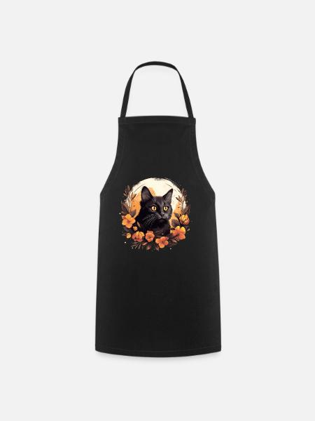 Süße Katze mit Blumen Tiermotiv Katzenliebhaber - Kochschürze - Schwarz