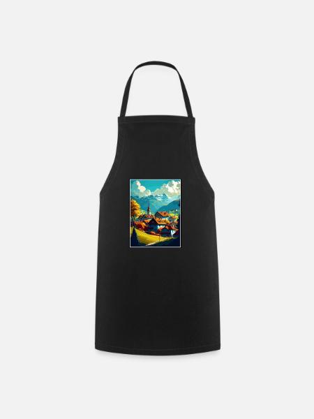 Gruyères Suisse Vintage voyage affiche WPA Art - Tablier de cuisine - noir