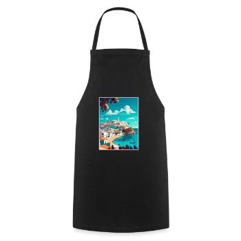 Ibiza Spanien Vintage Reiseposter WPA Souvenir - Kochschürze - Schwarz - Vorne - AI Model Male 185 dark (185cm)