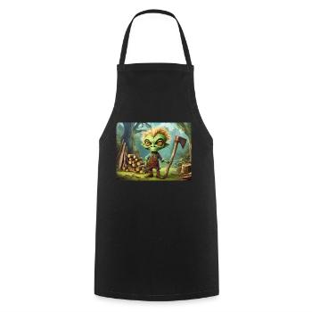 mignon petit extraterrestre rétro vert est la gravure sur bois - Tablier de cuisine - noir - Devant - AI Model Male 185 dark (185cm)
