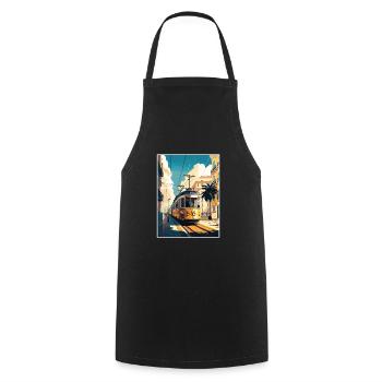 Lisbon Portugal Tram Vintage Travel Poster WPA Art - Cooking Apron - black - Front - AI Model Male 185 dark (185cm)