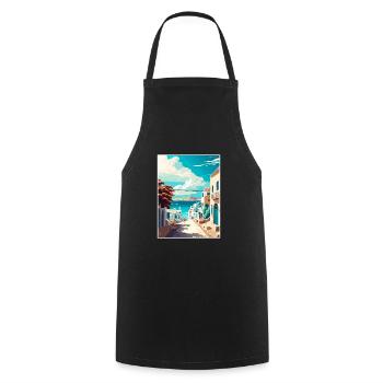 Mykonos Griechenland Dekoration Vintage Reiseposter - Kochschürze - Schwarz - Vorne - AI Model Male 185 dark (185cm)