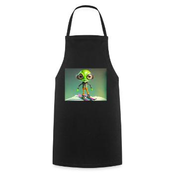 cute little green retro vintage alien is skiing - Cooking Apron - black - Front - AI Model Male 185 dark (185cm)