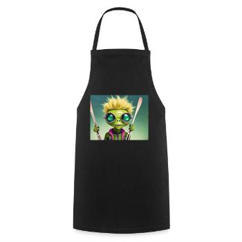 cute little green retro vintage alien is skiing - Cooking Apron - black - Front - AI Model Male 185 dark (185cm)