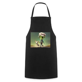 mignon petit extraterrestre rétro vert sortir le chien - Tablier de cuisine - noir - Devant - AI Model Male 185 dark (185cm)