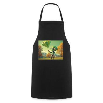 cute little green retro vintage alien fly a kite - Cooking Apron - black - Front - AI Model Male 185 dark (185cm)
