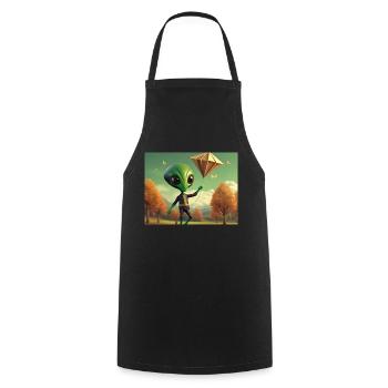 cute little green retro vintage alien fly a kite - Cooking Apron - black - Front - AI Model Male 185 dark (185cm)