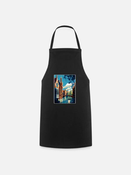 Bruges Belgique Vintage voyage affiche WPA Souvenir - Tablier de cuisine - noir