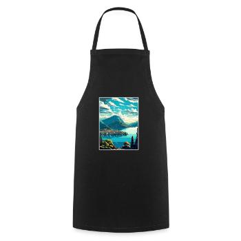 Lugano Suisse Vintage voyage affiche Souvenir - Tablier de cuisine - noir - Devant - AI Model Male 185 dark (185cm)