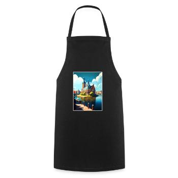 Szczecin Pologne Vintage voyage affiche WPA Souvenir - Tablier de cuisine - noir - Devant - AI Model Male 185 dark (185cm)