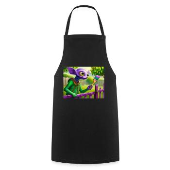 cute little green vintage alienpainting a fence - Cooking Apron - black - Front - AI Model Male 185 dark (185cm)