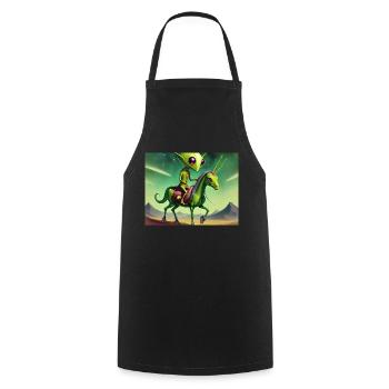 niedliches kleines grünes vintage alien reitet auf einem pferd - Kochschürze - Schwarz - Vorne - AI Model Male 185 dark (185cm)
