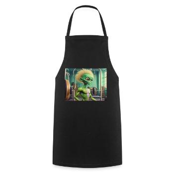cute little green retro vintage alien workout gym - Cooking Apron - black - Front - AI Model Male 185 dark (185cm)