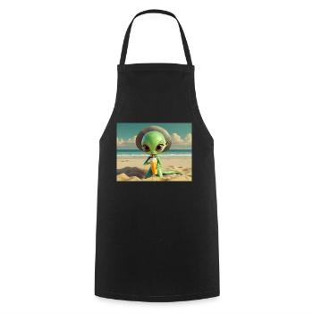 niedliche kleine grüne retro vintage alien sonnenbaden - Kochschürze - Schwarz - Vorne - AI Model Male 185 dark (185cm)