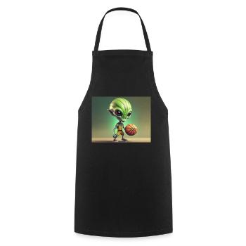 niedliche kleine grüne retro vintage alien basketball - Kochschürze - Schwarz - Vorne - AI Model Male 185 dark (185cm)