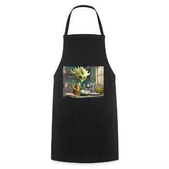cute little green retro vintage alien everyday - Cooking Apron - black - Front - AI Model Male 185 dark (185cm)
