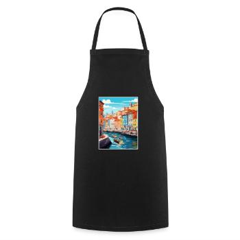 Porto Portugal Vintage Reiseposter WPA Souvenir - Kochschürze - Schwarz - Vorne - AI Model Male 185 dark (185cm)
