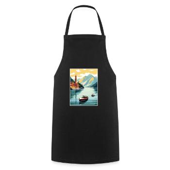 Comer See Italien Dekoration Vintage Reiseposter - Kochschürze - Schwarz - Vorne - AI Model Male 185 dark (185cm)