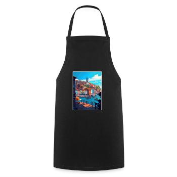 Porto Portugal Vintage Reiseposter WPA Souvenir - Kochschürze - Schwarz - Vorne - AI Model Male 185 dark (185cm)