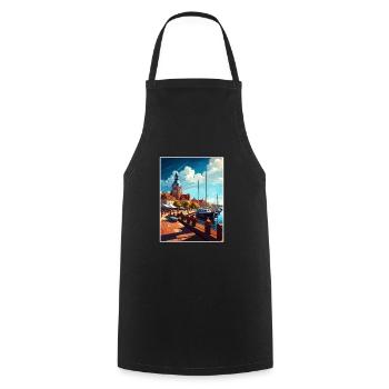 Ustka Poland Vintage Travel Poster WPA Souvenir - Cooking Apron - black - Front - AI Model Male 185 dark (185cm)