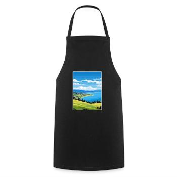 Lake Neuchatel Deco Vintage Travel Poster Souvenir - Cooking Apron - black - Front - AI Model Male 185 dark (185cm)