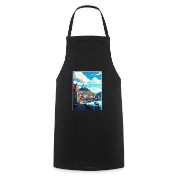 Bergan Norway Oslo Vintage Travel Poster Souvenir - Cooking Apron - black - Front - AI Model Male 185 dark (185cm)