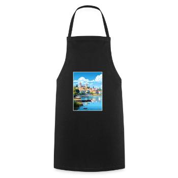 Tomar Portugal Vintage voyage affiche WPA Souvenir - Tablier de cuisine - noir - Devant - AI Model Male 185 dark (185cm)