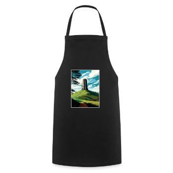 Glastonbury Tor Angleterre Affiche de voyage vintage WPA - Tablier de cuisine - noir - Devant - AI Model Male 185 dark (185cm)