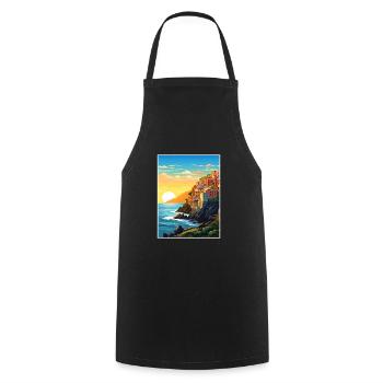 Cinque Terre Italy Decoration Patmos Travel Poster - Cooking Apron - black - Front - AI Model Male 185 dark (185cm)