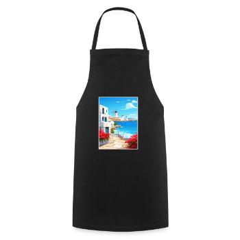 Mykonos Griechenland Dekoration Vintage Reiseposter - Kochschürze - Schwarz - Vorne - AI Model Male 185 dark (185cm)