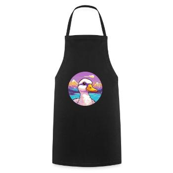 Duck Watercolor Cartoon Kawaii Pet Animal Colorful - Cooking Apron - black - Front - AI Model Male 185 dark (185cm)