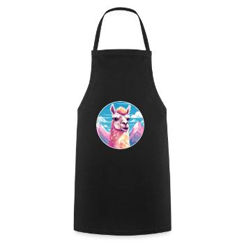 Llama Watercolor Cartoon Kawaii Pet Animal Colorfu - Cooking Apron - black - Front - AI Model Male 185 dark (185cm)