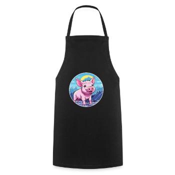 Cochon Aquarelle Dessin Animé Kawaii Animal De Compagnie Coloré - Tablier de cuisine - noir - Devant - AI Model Male 185 dark (185cm)