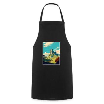 Corfe Castle Angleterre Vintage voyage affiche WPA Art - Tablier de cuisine - noir - Devant - AI Model Male 185 dark (185cm)