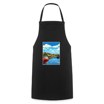 Bude Cornwall Vintage Reiseposter WPA Souvenir - Kochschürze - Schwarz - Vorne - AI Model Male 185 dark (185cm)