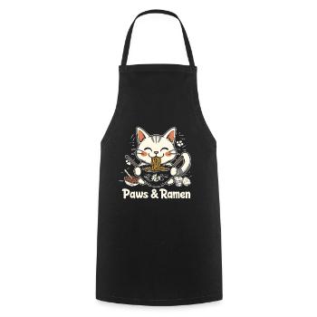 Drôles de pattes de chat et Ramen Kawai - Tablier de cuisine - noir - Devant - AI Model Male 185 dark (185cm)