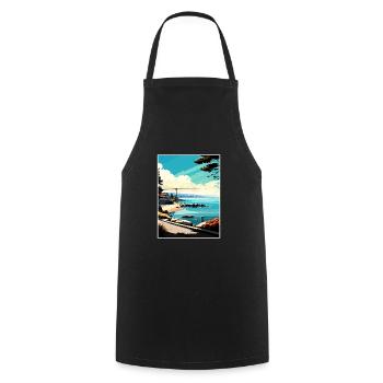 Monterey Bay California Vintage Travel Poster WPA - Cooking Apron - black - Front - AI Model Male 185 dark (185cm)
