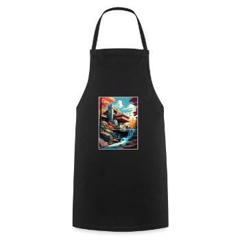 Fallingwater Pennsylvania Vintage Travel Poster - Cooking Apron - black - Front - AI Model Male 185 dark (185cm)