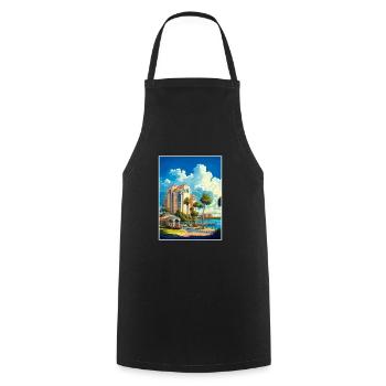 Sarasota Florida Vintage Reiseposter Souvenir - Kochschürze - Schwarz - Vorne - AI Model Male 185 dark (185cm)